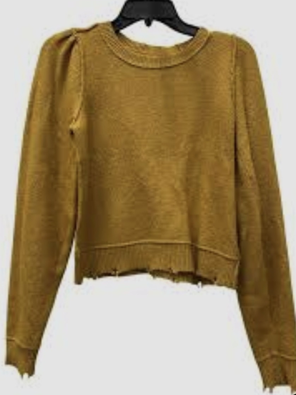 aerie Mustard Yellow Crewneck Sweater with Distressed Hem
